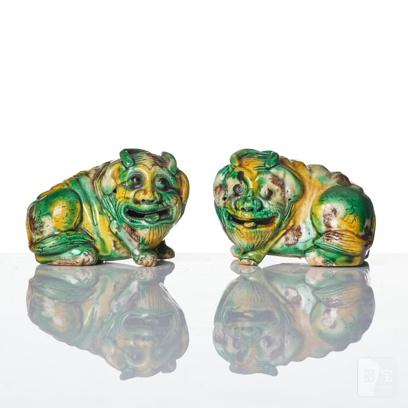 A pair of egg and spinach glazed figures of mythical creatures, - 图7